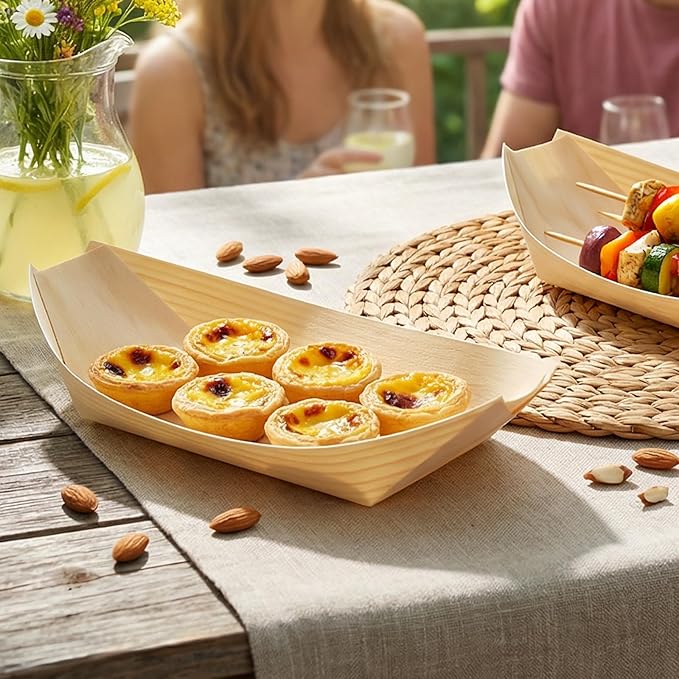 400 PCS Wood Boat Plates, 4 Inch Disposable Wood Sushi Boats Serving Tray, Wooden Food Boat for Appetizer Sushi Dessert Buffet Snacks