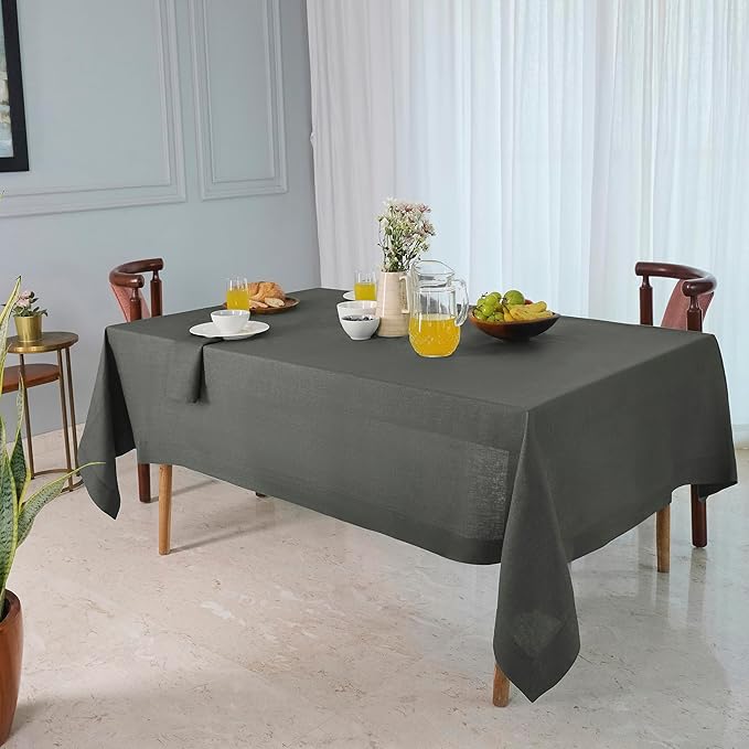 D'Moksha Homes Linen Tablecloth for Rectangle Tables 60 x 144 Inch - 100% Pure Linen Charcoal Grey Table Cloth - Machine Washable Cloth Tablecloth for Spring, Easter