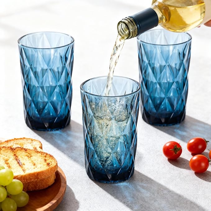 Bandesun Drinking Glass set of 6 Modern Glassware Diamond Pattern Tumbler - Image 7