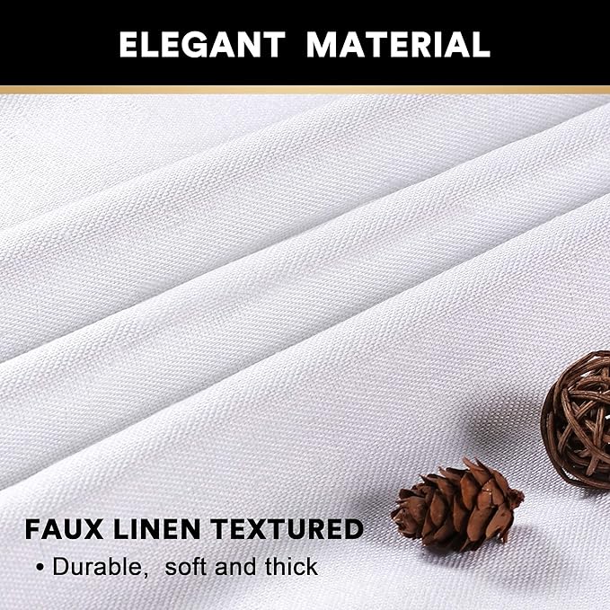 PrinceDeco White Blackout Curtains Linen Curtains 96 Inches Long 100% Blackout Room Darkening Curtains & Drapes with White Liner Faux Linen Fabric Window Curtain Panels for Living Room/Bedroom