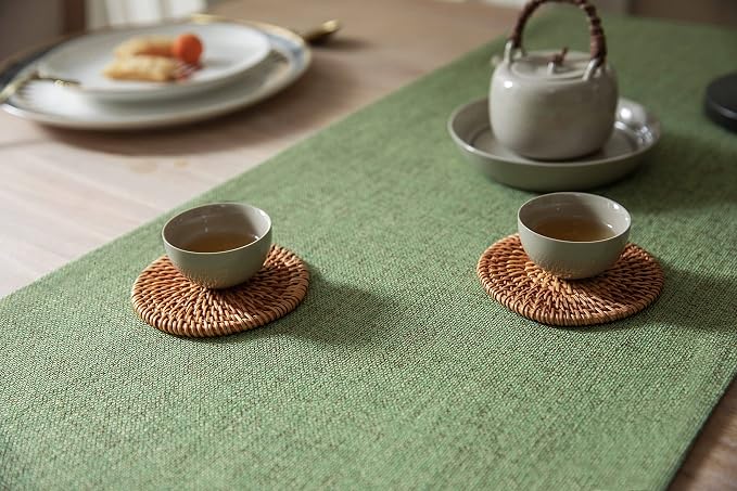 Burlap Style Farmhouse Table Runner, 14x72 Inches Grass Green | Thick Durable - Image 4