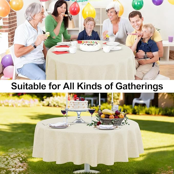 JIUZHEN Round Textured Table Cloth Linen Wrinkle Free Stain Resistant Farmhouse Decorative Circular Tablecloth for Kitchen, Dining, Party, Wedding, Outdoor Use (45 Inch Round,Champagne)