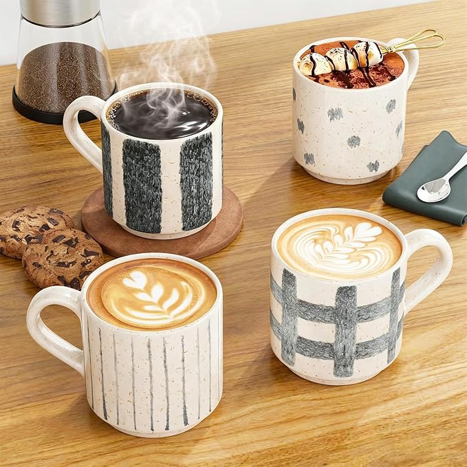Pilnocok Ceramic Coffee Mugs Set of 4, 10 oz Blue and White Pattern Cups | - Image 3