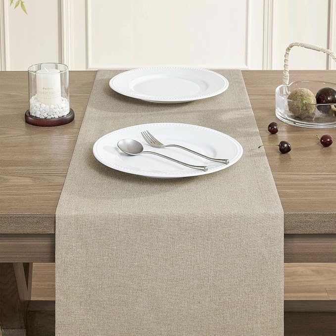 Basic Linen Style Table Runner, 14x48 Inch Natural | Mitered Corner Design - Image 5