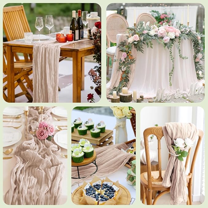 Asee'm 12pcs Nude Pink Cheesecloth Table Runner Summer Boho Rustic 10FT | Fall - Image 7