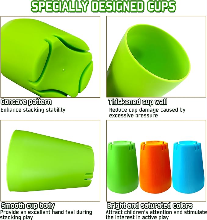 3-in-1 Cup Stacking Set; Toddler to Young Kids Quick Stacking Cups Game; - Image 4