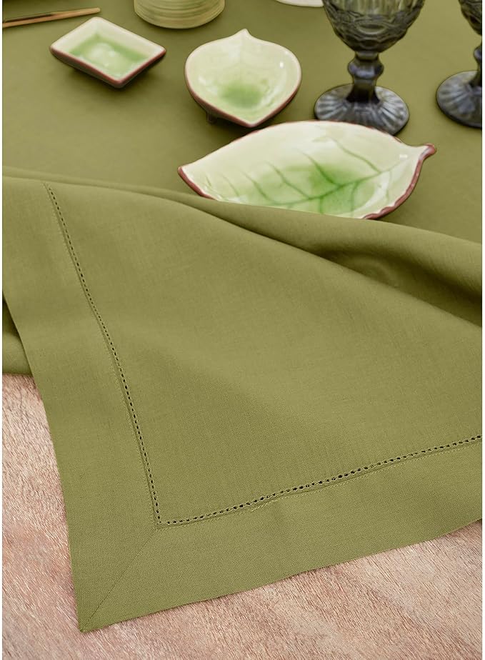Solino Home Linen Tablecloth 60 x 90 Inch - Classic Hemstitch 100% Pure Linen Avocado Green Table Cloth for Rectangle Tables - Machine Washable Tablecloth for Winter, Spring, Easter, St Patricks Day