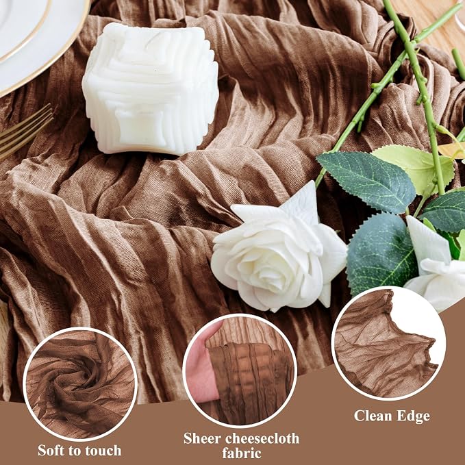 Cheesecloth Table Runner Brown 10FT Boho Gauze Runner, 2 Pack | 120 Inch Cheese - Image 3