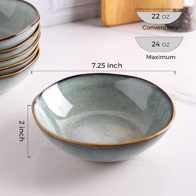 AmorArc Ceramic Cereal Bowls Set of 4, 24 oz Handmade Stoneware Bowls - Image 2