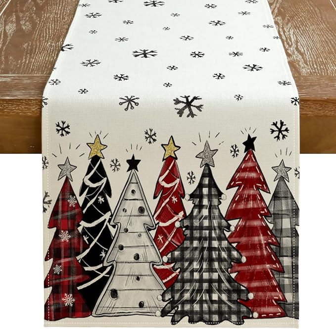 Christmas Table Runner 13x60 Inch, Xmas Tees Snowflakes Holiday Decorative by GEEORY