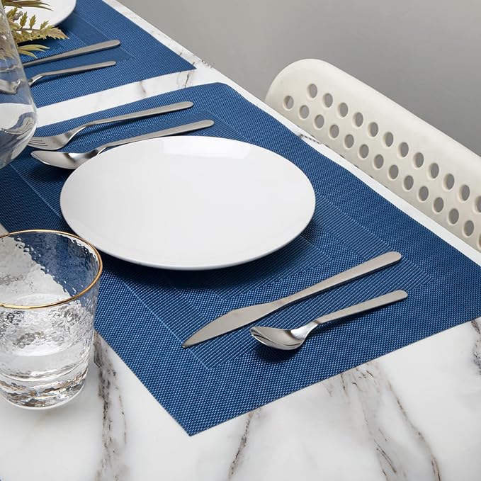 Winknowl Placemats for Dining Table Set of 6 Waterproof, Woven Place Mats for Kitchen Table Vinyl Heat Insulation Stain Resistant Placemats (Navy Blue)