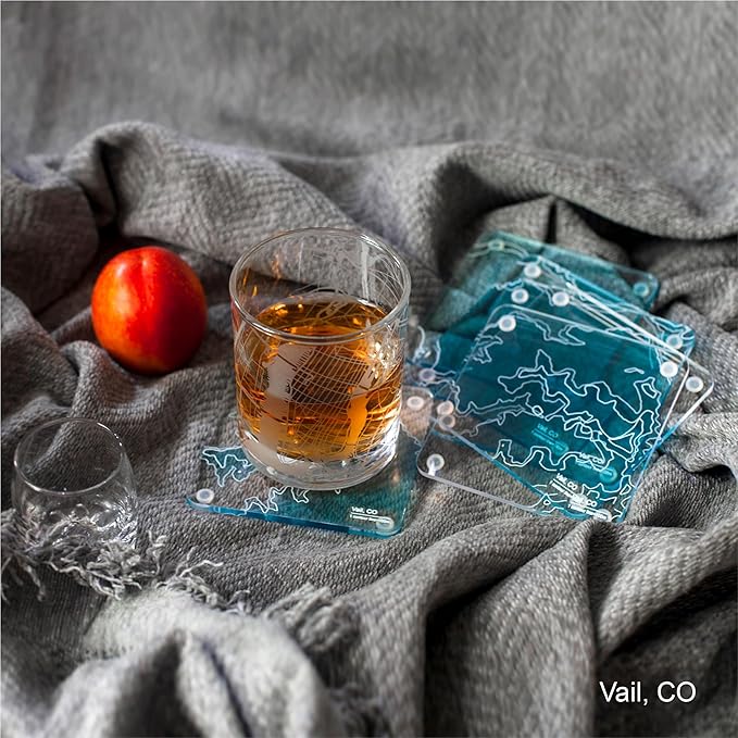 Cortina d'Ampezzo, Italy 3D Contour Map Glass Drink Coasters of Mountains, Ski Resort, Set of 6 with Holder, Housewarming Birthday Gifts, Home Decor