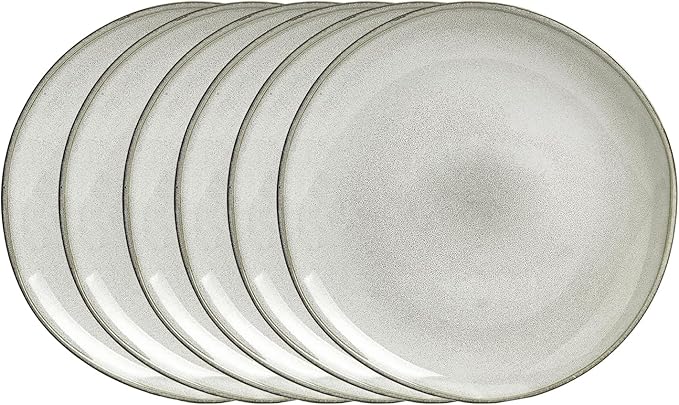 Organic Shape Highland Ceramic Salad plates, 6pcs 8 Inch Handmade Reactive Glaze Dinnerware Sets with Wavy Edge, for Kitchen, Microwave & Dishwasher Safe, Scratch Resistant-grey