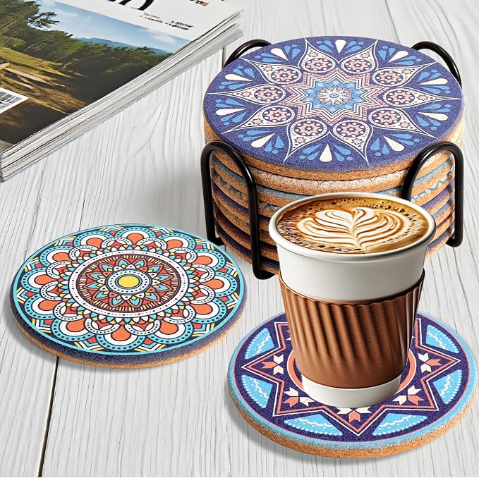Coasters Set of 8, Colorful Cork Drinks Coasters - Image 7