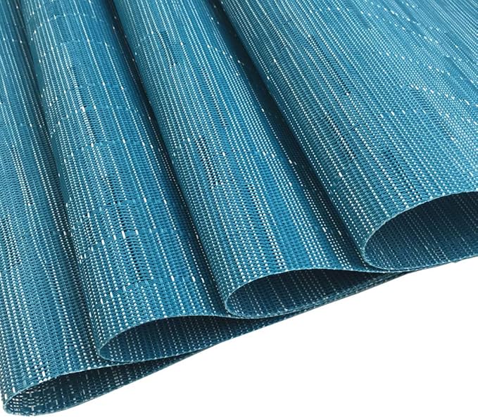Red-A Woven Vinyl Placemats for Dining Table Durable Heat Resistant Washable Placemats for Round Table,Placemats Set of 4,Blue