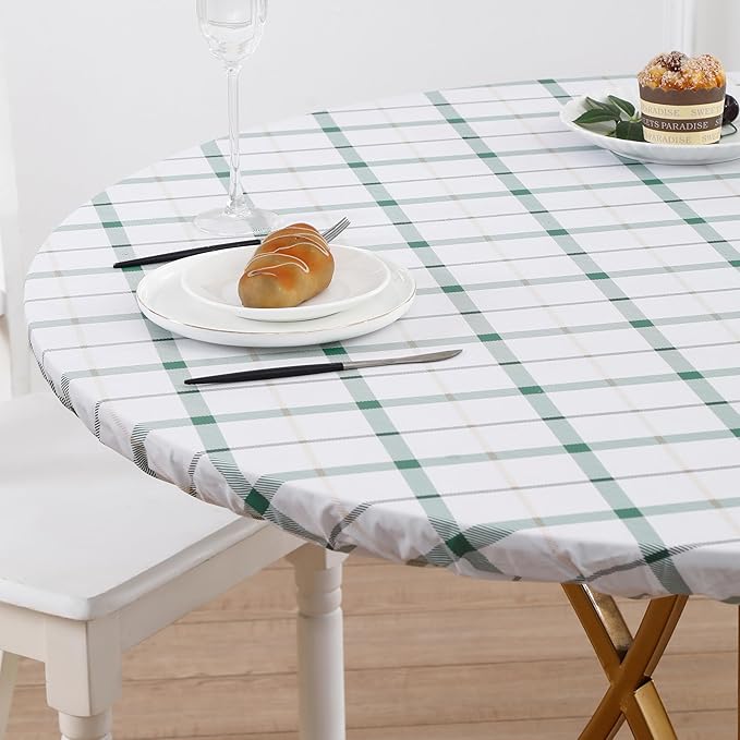 Walrus Round Vinyl Fitted Tablecloth with Flannel Backing Elastic Edge Design Table Cover Waterproof Oil-Proof PVC Table Cloth Stain-Resistant Best for 57"-66" Round