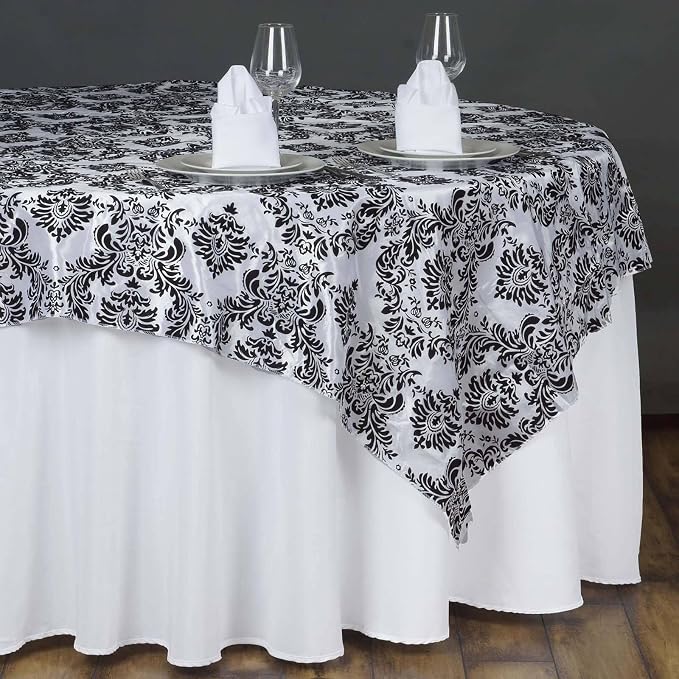 Efavormart Black Damask Flocking Square Tablecloth Overlay 90"x90" Square - Image 7