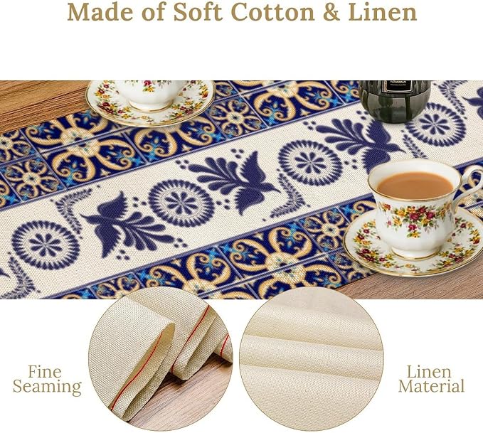 YCness Floral Bird Mexican Table Runner, 13x70 Inch - Image 7