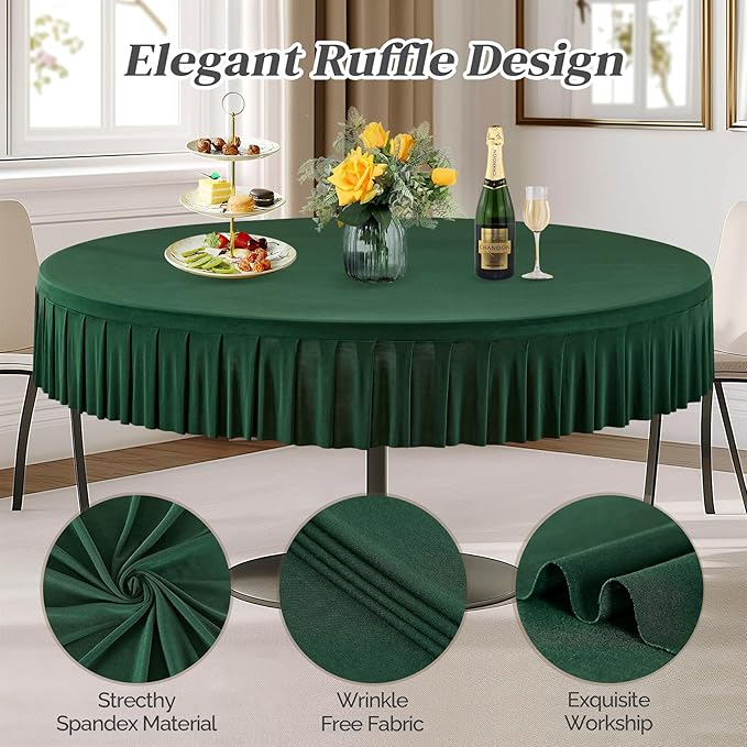6 Pack Hunter Green Spandex Round Tablecloths for 60 inch Table, Stretchy Fitted 5FT Round Table Cloth with Skirt for Wedding Party Dining Banquet