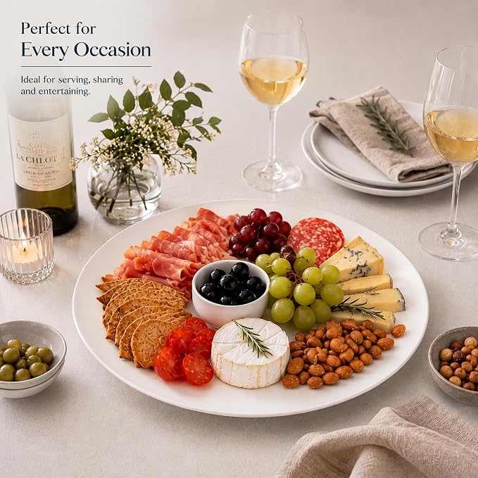 Serving Platters Set of 4, 12 Inch White Ceramic Serving Plates, Round Platters - Image 4