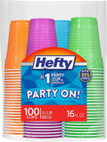 Hefty Party On Disposable Plastic Cups, 16 Ounce, Disposable Plastic Cups by Hefty