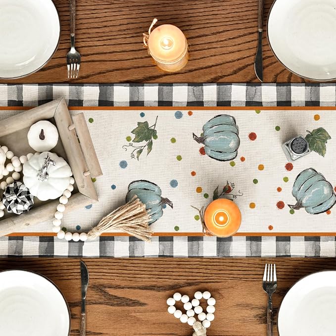 Artoid Mode 210 GSM Fall Table Runner 13x72 Inch Home Party Decor | Blue - Image 7