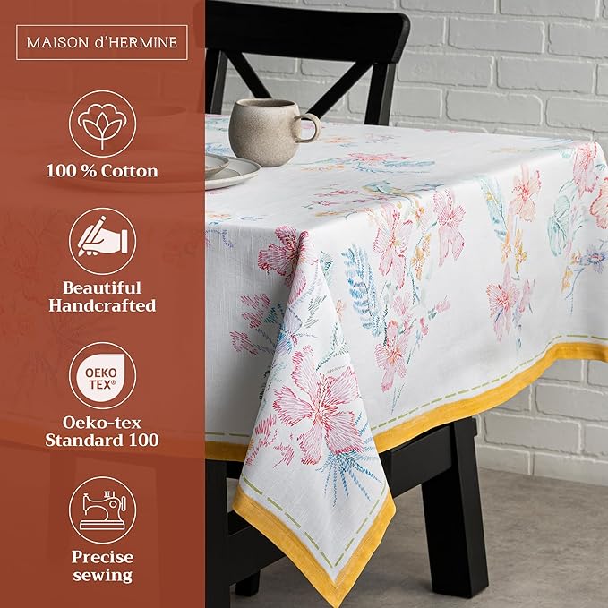 Maison d' Hermine Table Cloth Rectangle Table 100% Cotton 60 x 90 Inches Tablecloth Reusable Decorative for Dining Room Farmhouse Home Valentines Day Decorations Spring Summer - Paradise Island