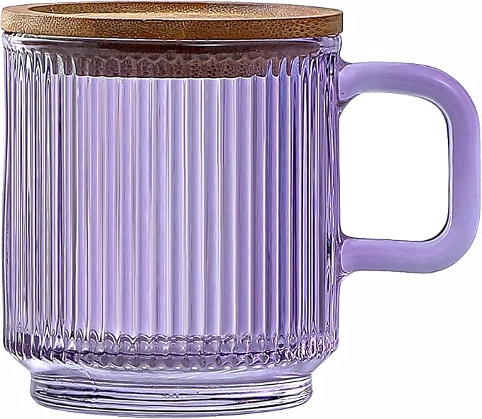 Lysenn Purple Glass Mug with Lid, Premium Glass Coffee Mug, 12 oz Tea Cup | by Lysenn