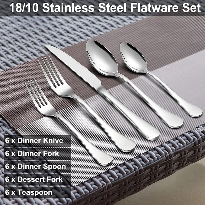 LIANYU 30-Piece 18/10 Flatware Set - Image 5