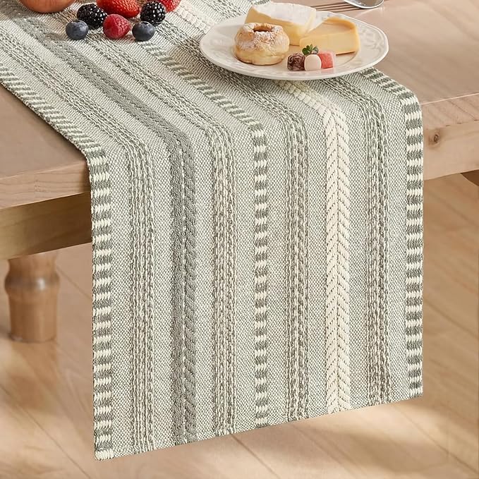Artoid Mode Dark Grey Farmhouse Stripe Braided Table Runner 12x60 Inch | by ArtoidMode