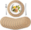 10 Pack, Round Woven Placemats, Natural Water Hyacinth Place mats, Braided by YANGQIHOME