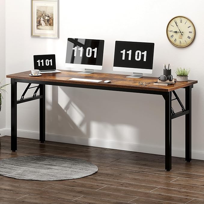 Need Folding Computer Desk, Large 60 inches Folding Table for Home Office, No Install Needed Foldable Writing Table Desk, Rustic Brown
