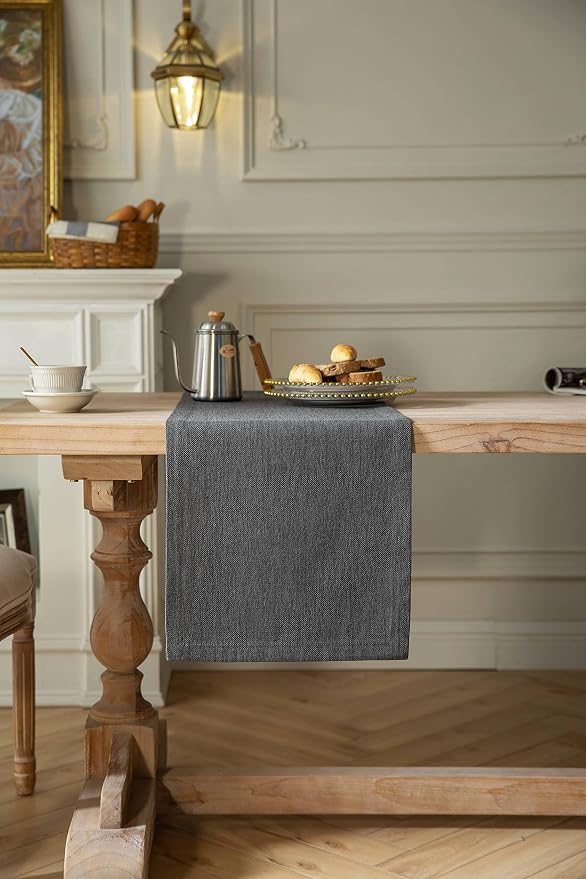Burlap Style Farmhouse Table Runner, 14x36 Inches Graphite Grey | Thick Durable - Image 2