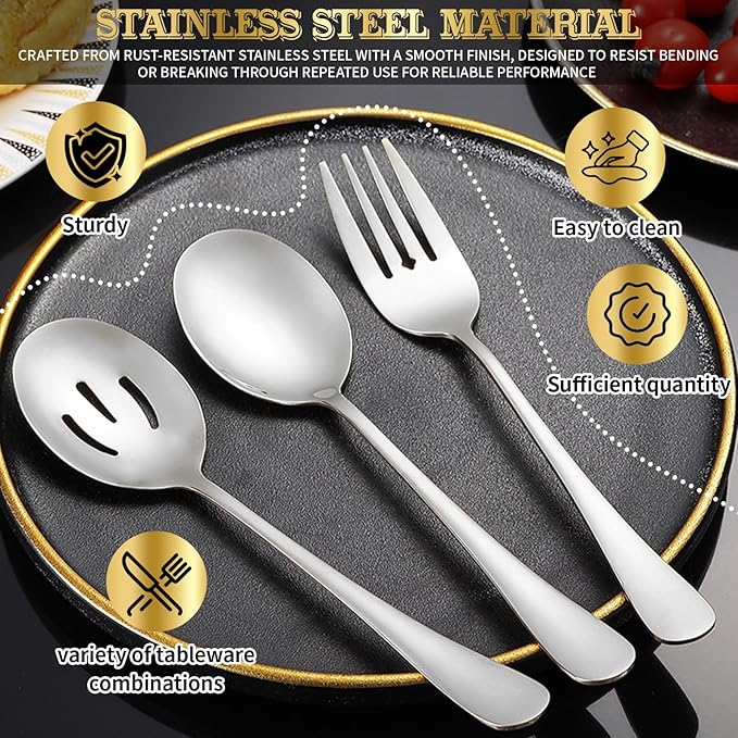 30pcs Stainless Steel Serving Utensils Set for Parties& Buffets, Catering, Banquets, Weddings and Events (Silver)
