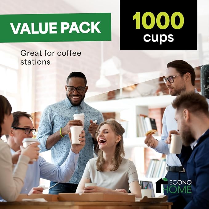 EconoHome 8 oz 1000 Pack Disposable Coffee Paper Cups - Image 2