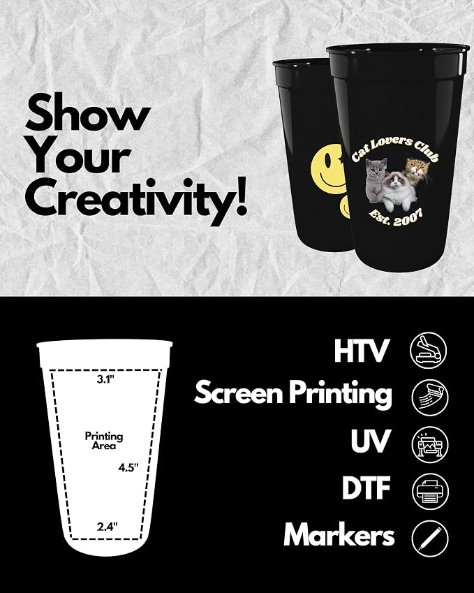 PartyPrints 10 Pack 22 oz Black Reusable Blank Plastic Cups, Colored Plastic - Image 3