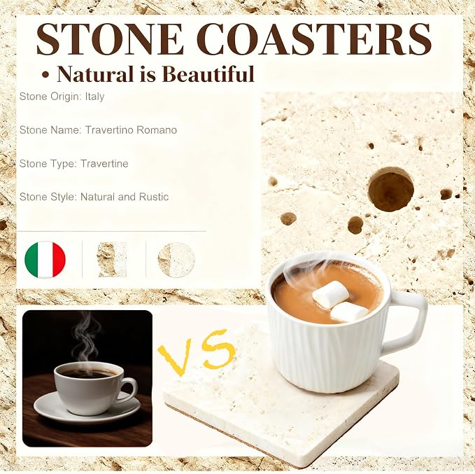 Single Natural Travertine Marble Coaster, Durable Non-Slip Cup Mat, Table - Image 5