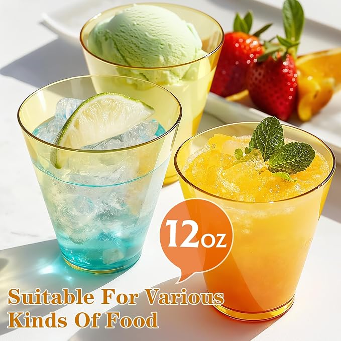 Glowserve 200 Pack 12 oz Gold Disposable Plastic Cups Cocktail Glasses | Cold - Image 3