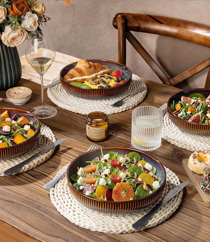 8.5" Ceramic Pasta Bowls Set of 4, Salad Bowls | Versatile Serving Bowls - Image 6
