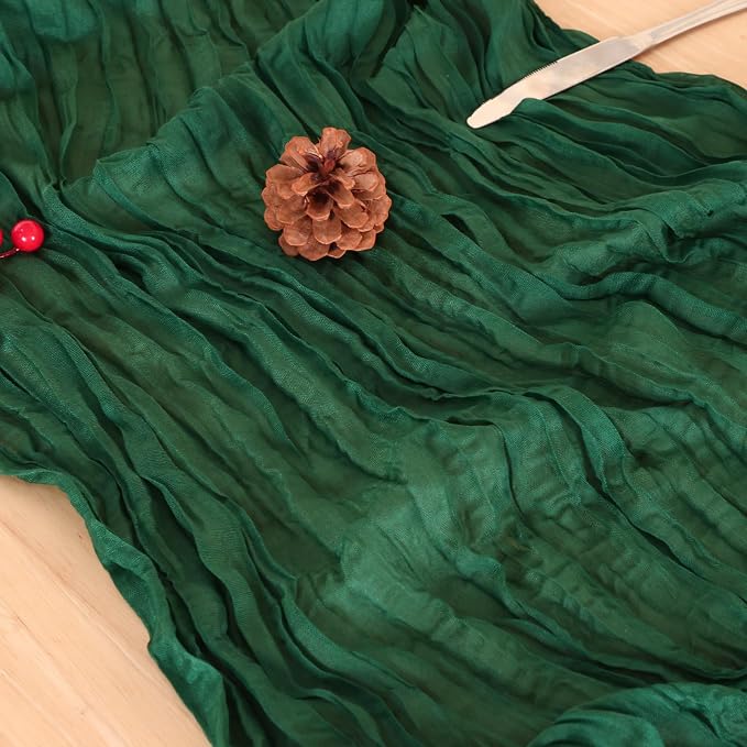 12 Pack Emerald Green Cheesecloth Table Runner 120 Inch Boho Wedding Decor | - Image 6