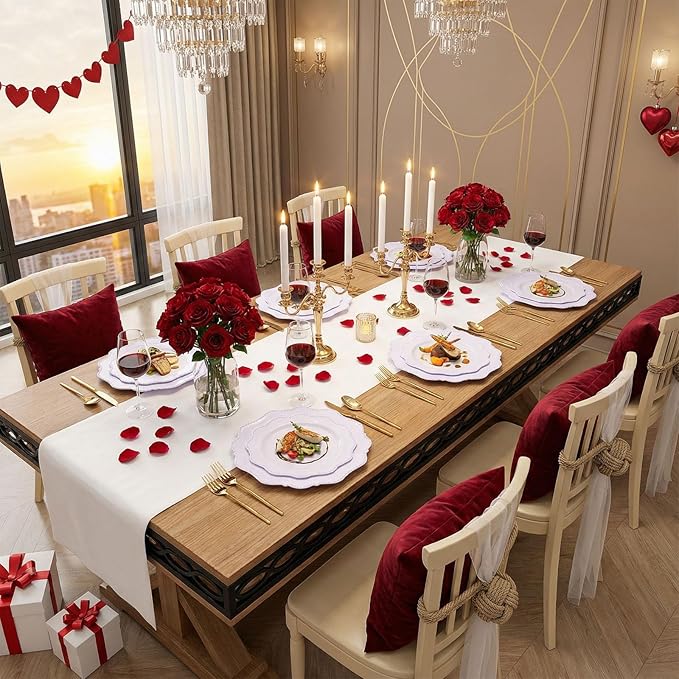 COLOSUS 60PCS White Plastic Plates for 30 guests-Fancy Plastic Beaded Plates,Disposable Christmas plastic plates,Include 30 PCS 10.5" Dinner Plates & 30PCS 8.25" Dessert-Platos for Christmas