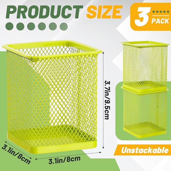 Segarty Pen Cup Holder, 3 Pack Square Light Green Pen Holder - Image 2