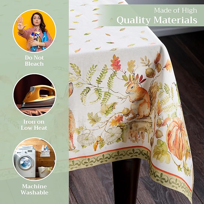 Maison d' Hermine Table Cloth Rectangle Table 100% Cotton 60 x 120 Inches Fall Tablecloth Reusable Everyday Use for Thanksgiving Christmas Decorations Dining Farmhouse Party (Pumpkin Passion)