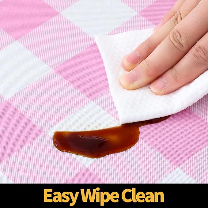 Smiry Rectangle Picnic Table Cloth, Elastic Waterproof Fitted Vinyl Tablecloths, Flannel Backed Buffalo Plaid Table Covers for Dining, Camping, Valentines (White and Pink, 30" x 60")
