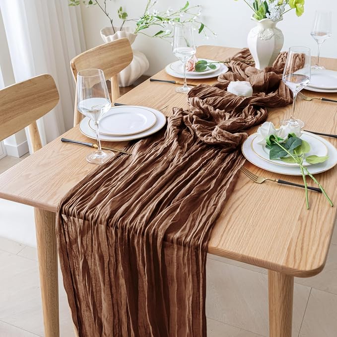 Cheesecloth Table Runner 10FT 2Pcs Brown Boho Gauze Rustic Sheer Runners | - Image 8