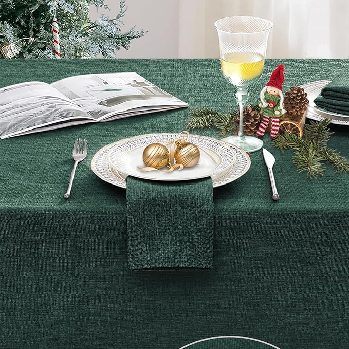 Softalker Large Rectangular Table Cloth Green 120x60 inch Linen Textured Tablecloth Waterproof, Stain and Wrinkle Resistant, Extra Lang Table Cloth for 6/8 Foot Rectangle Tables Decor Christmas
