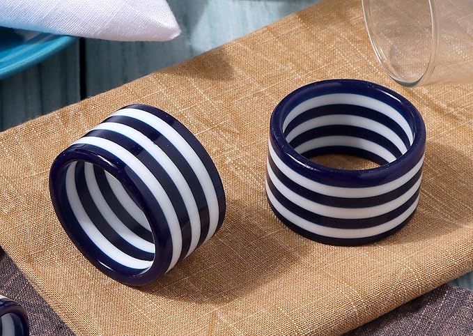 Epoxy Napkin Rings – Elegant Navy Blue & White Napkin Holders Set of 12 for Table Decor, Parties, Weddings & Dining - Modern Round Serviette Rings for Home & Holiday Celebrations - CLEENTABLE