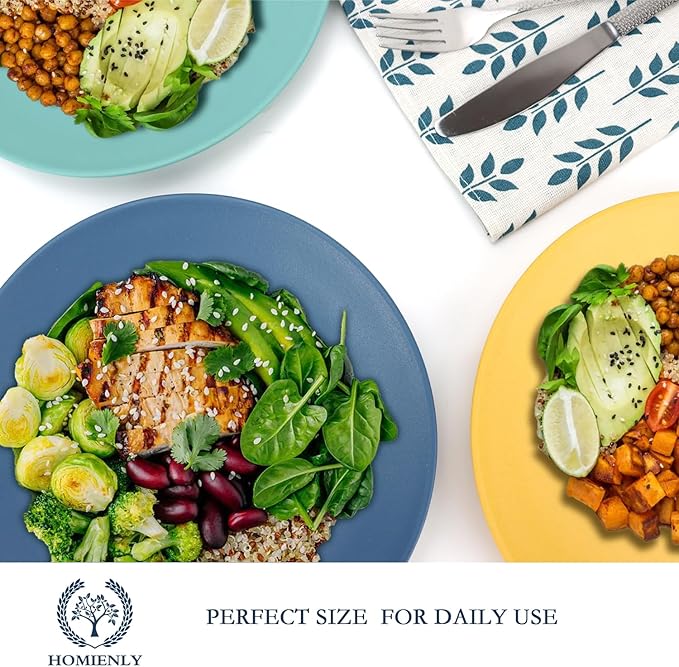Homienly Wheat Straw Dinner Plates Set of 8, 10 Inch, Microwave and Dishwasher Safe, Unbreakable Kids Plates, 4 Colors (Multi), MS 01