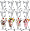 12 Pcs Glass Dessert Cups Set, 6.8 oz Clear Tulip Sundae Cups with Long Handle Spoons, Footed Parfait Trifle Glasses for Valentine's Dessert, Date Night Fruit Cocktail