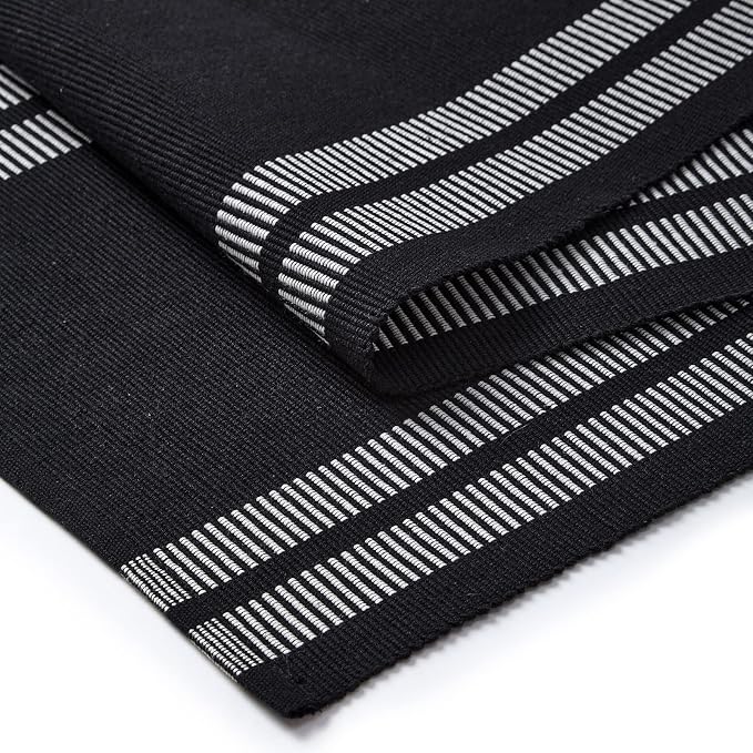Encasa XO Table Runner, Yarn Dyed Ribbed Cotton 13"x120" | Ladder Black - Image 5